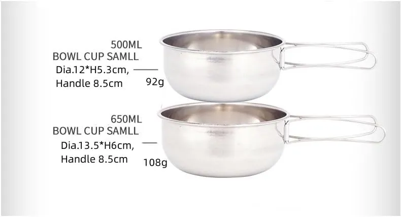 Outdoor 304 Stainless Steel Folding Pot Camping Portable Multi-functional Tableware(650ml)