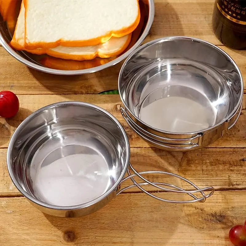 Outdoor 304 Stainless Steel Folding Pot Camping Portable Multi-functional Tableware(650ml)