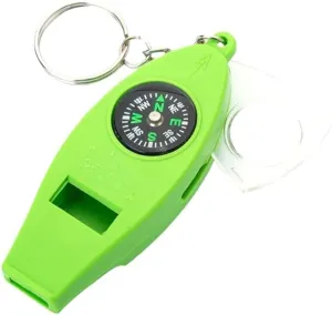 Outdoor Survival Camping Compass Thermometer Magnifying Glass 4-in-1 Multi-Functional Whistle