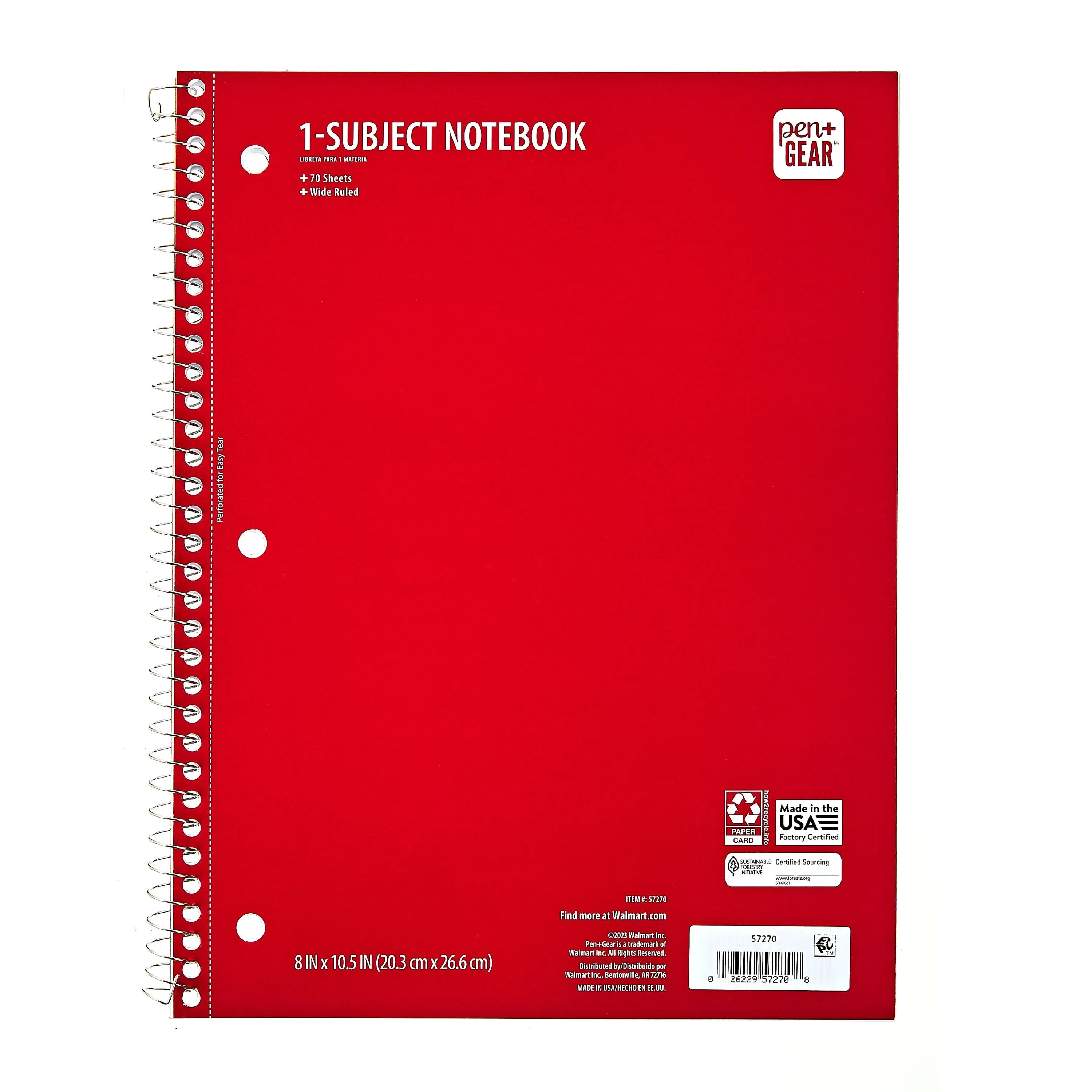 Pen   Gear 1-Subject Notebook, College Ruled, Blue, 70 Sheets