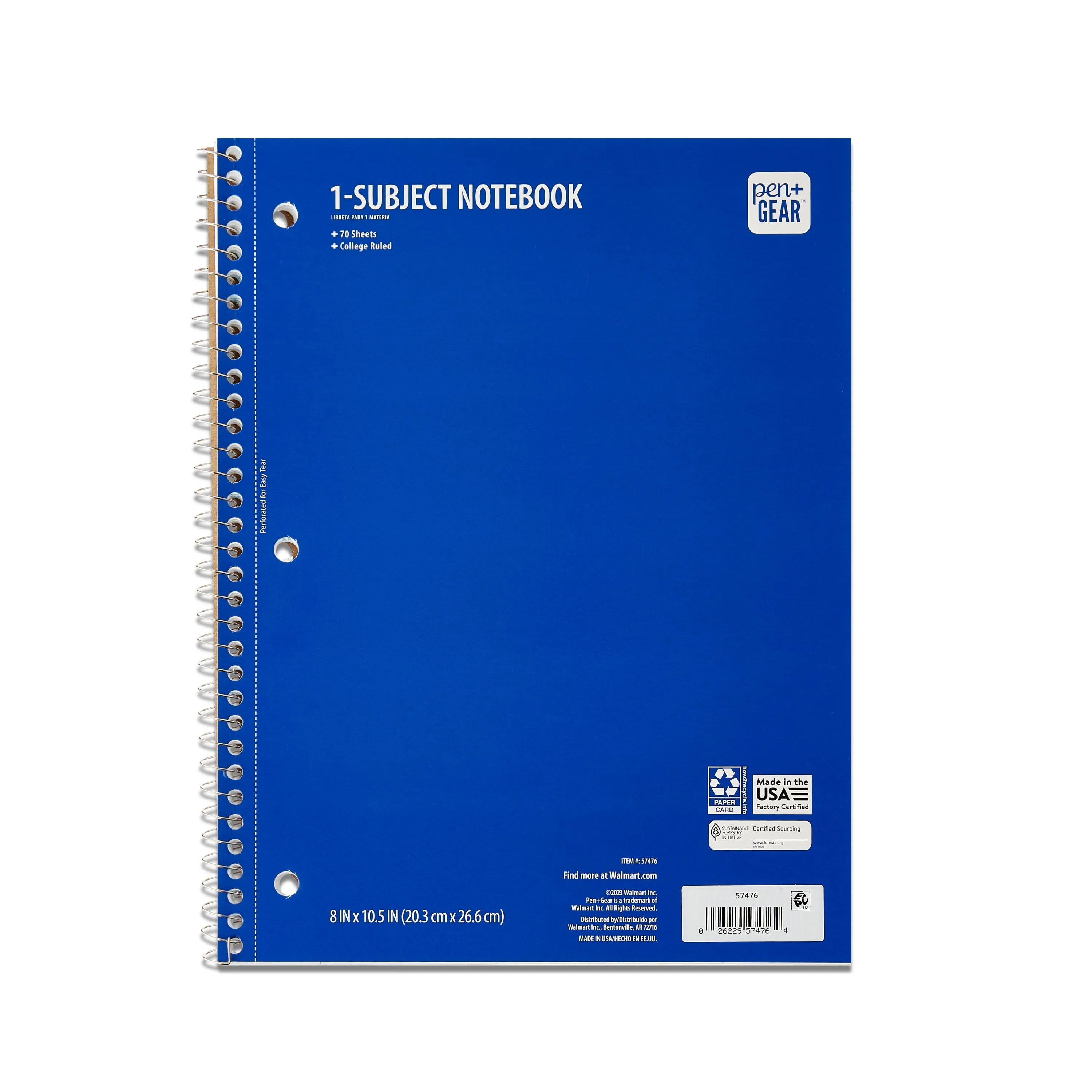 Pen   Gear 1-Subject Notebook, College Ruled, Blue, 70 Sheets