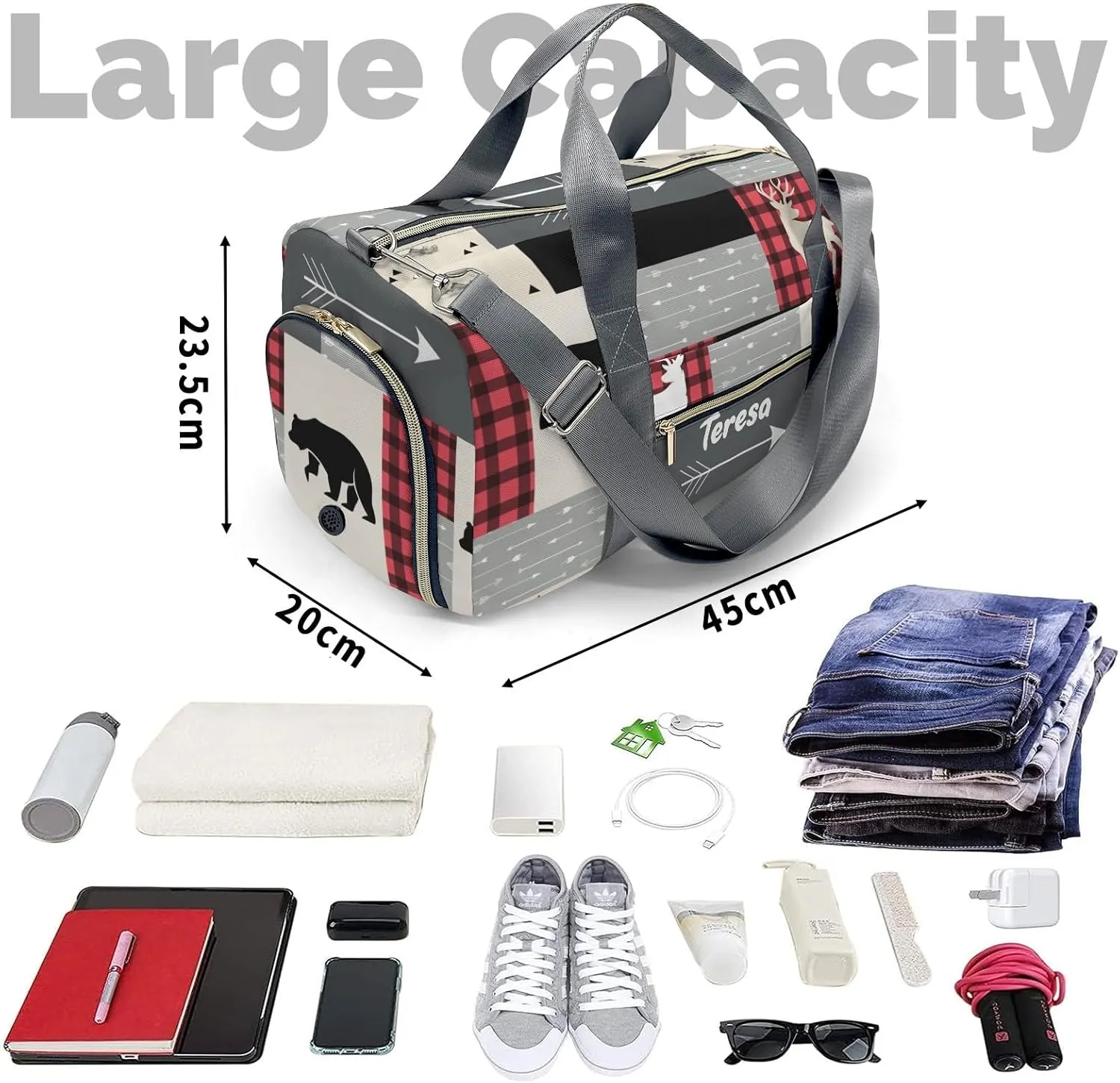 Personalized Animals Custom Multi-functional Travel Bag, Unisex Portable Duffel Bag, Short Distance Travel Assistant.