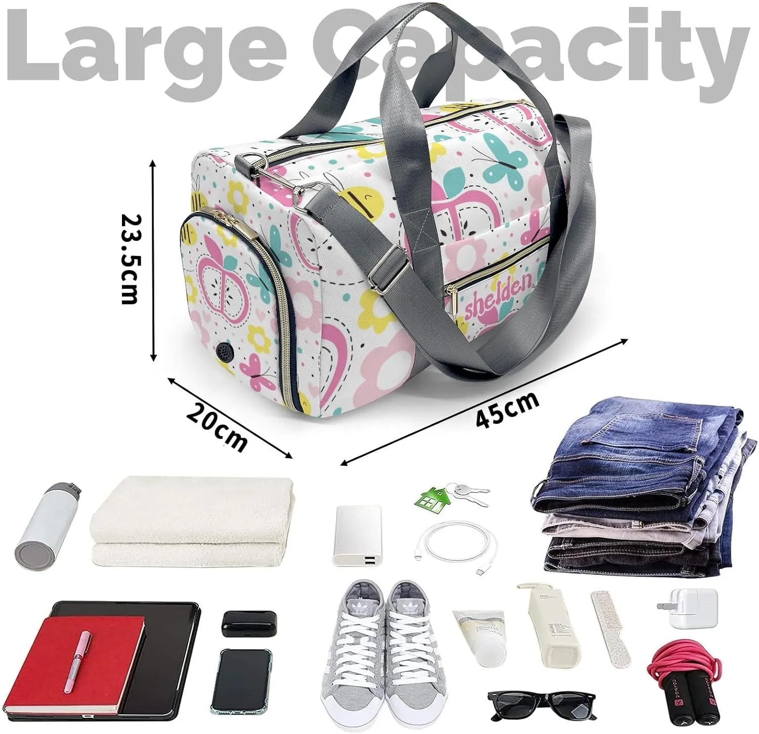 Personalized Apple Custom Multi-functional Travel Bag, Unisex Portable Duffel Bag, Short Distance Travel Assistant