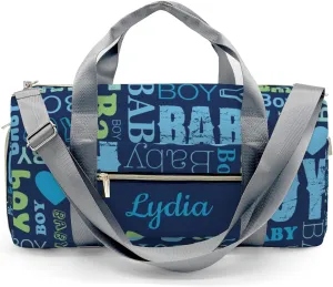 Personalized Baby Boy Blue Lettering Custom Multi-functional Travel Bag, Unisex Portable Duffel Bag, Short Distance Travel Assistant