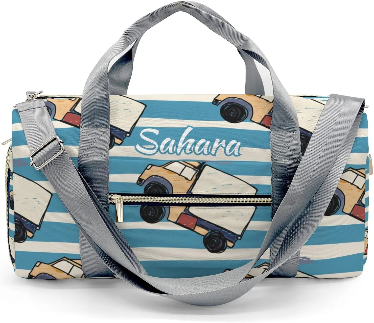 Personalized Blue Stripes Truck Custom Multi-functional Travel Bag, Unisex Portable Duffel Bag, Short Distance Travel Assistant