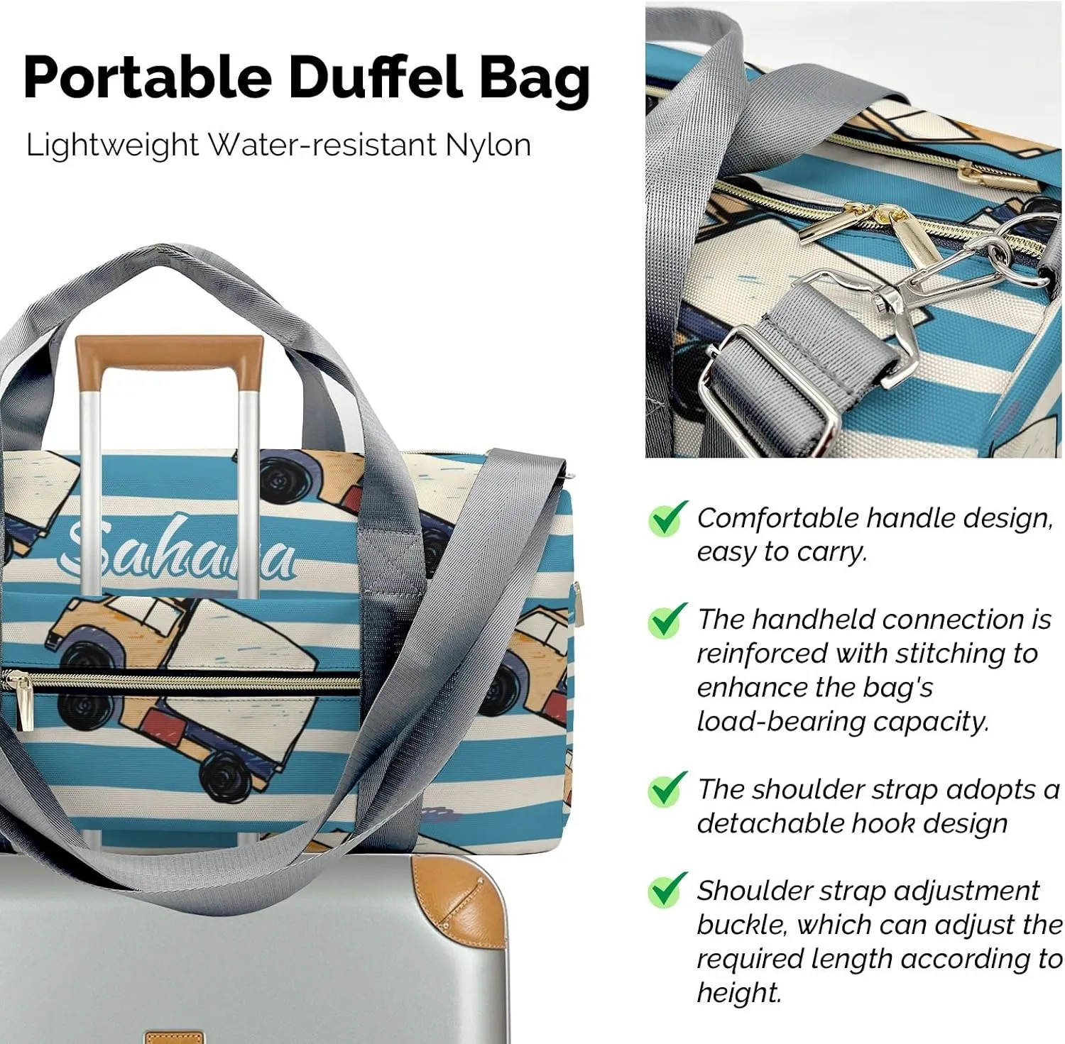 Personalized Blue Stripes Truck Custom Multi-functional Travel Bag, Unisex Portable Duffel Bag, Short Distance Travel Assistant