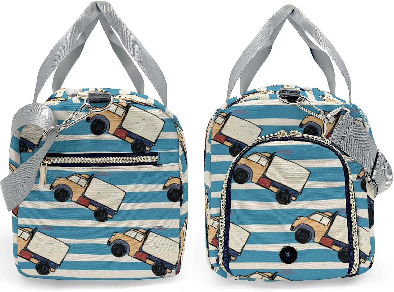 Personalized Blue Stripes Truck Custom Multi-functional Travel Bag, Unisex Portable Duffel Bag, Short Distance Travel Assistant