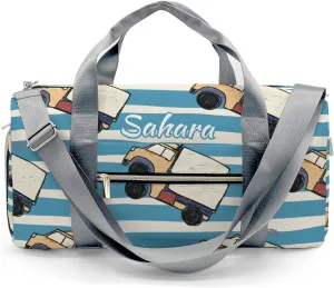 Personalized Blue Stripes Truck Custom Multi-functional Travel Bag, Unisex Portable Duffel Bag, Short Distance Travel Assistant