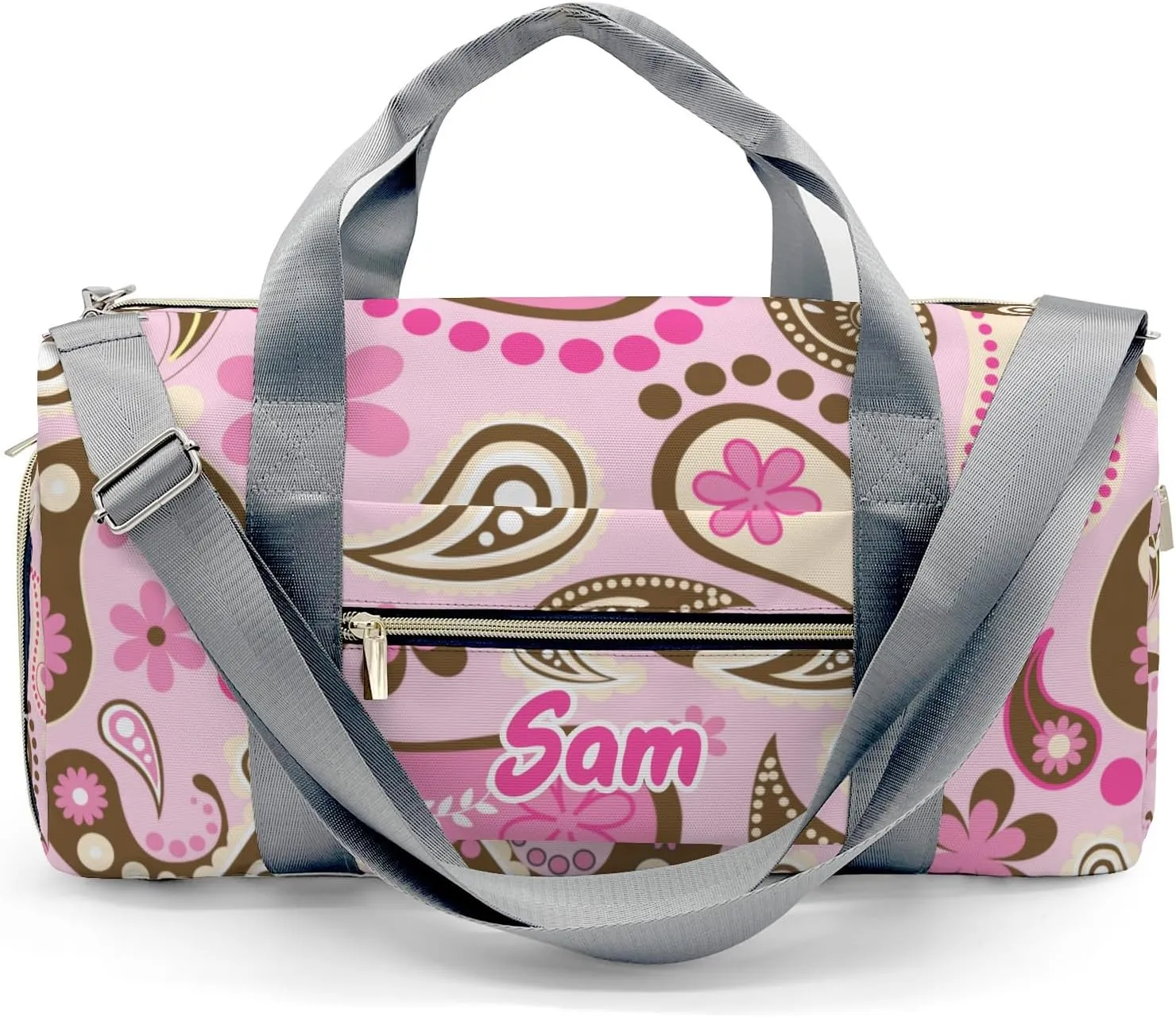 Personalized Cowgirl pink brown paisley flowers Custom Multi-functional Travel Bag, Unisex Portable Duffel Bag, Short Distance Travel Assistant