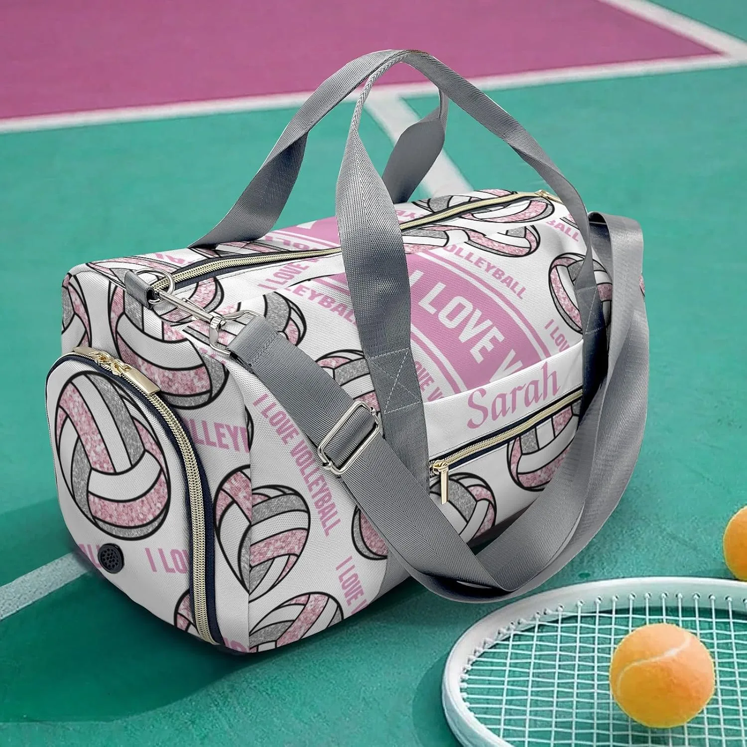 Personalized I Love Volleyball Custom Multi-functional Travel Bag, Unisex Portable Duffel Bag, Short Distance Travel Assistant