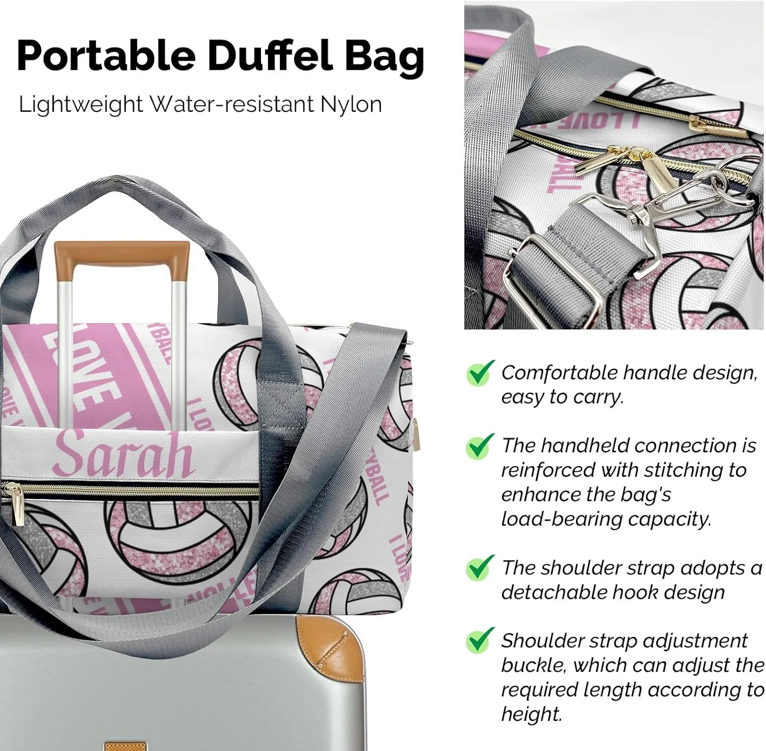 Personalized I Love Volleyball Custom Multi-functional Travel Bag, Unisex Portable Duffel Bag, Short Distance Travel Assistant