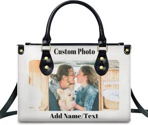 Personalized Purse for Women, Custom Name Photo Handbag Gifts for Her, Casual Tote Bag for Mom Teacher Bridesmaid Sister
