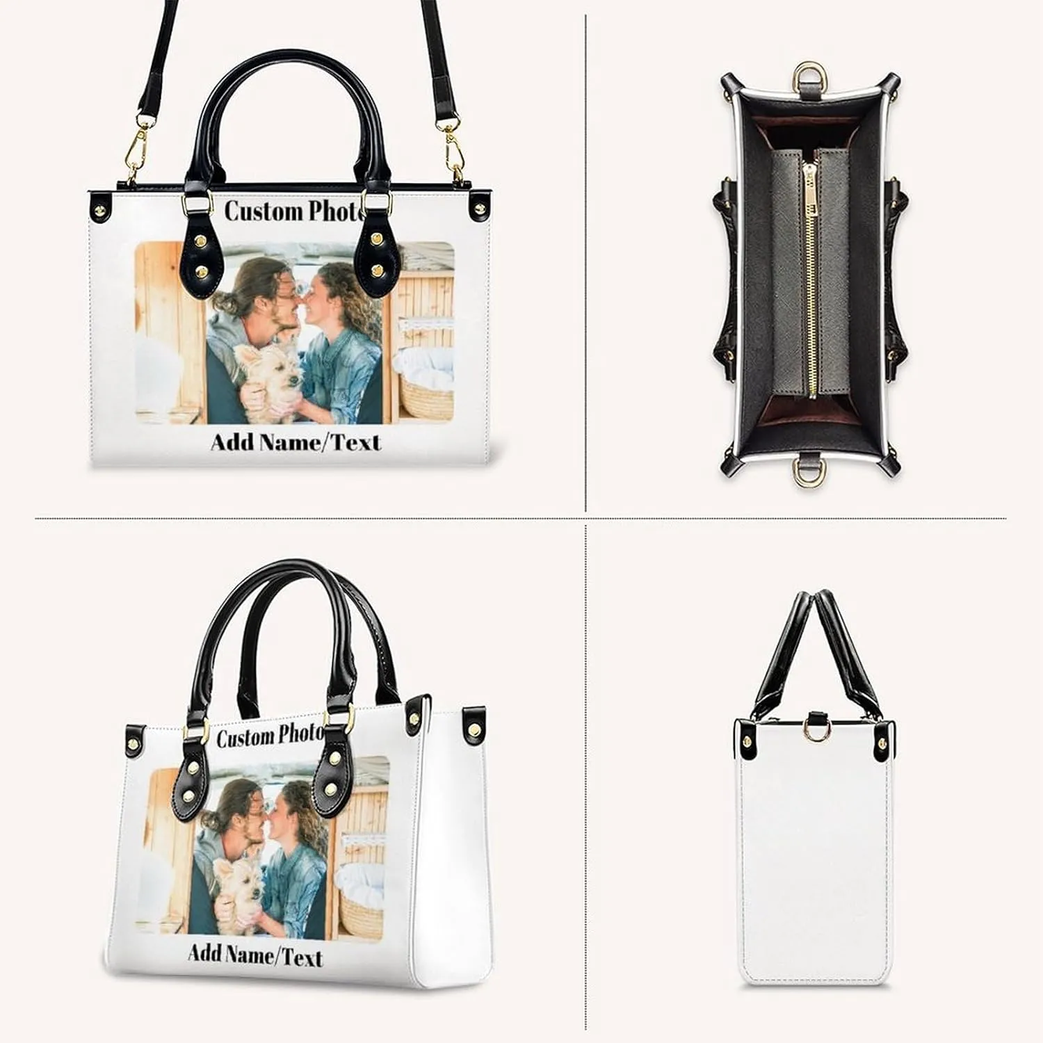 Personalized Purse for Women, Custom Name Photo Handbag Gifts for Her, Casual Tote Bag for Mom Teacher Bridesmaid Sister