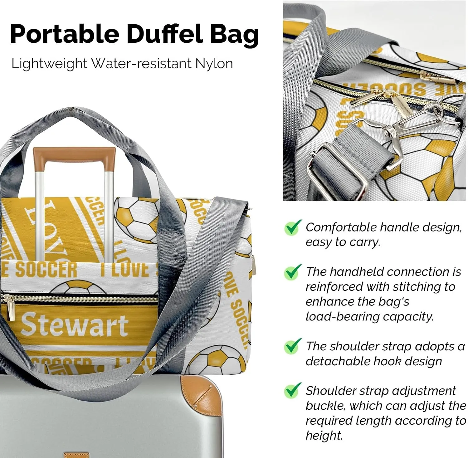 Personalized Soccer Custom Multi-functional Travel Bag, Unisex Portable Duffel Bag, Short Distance Travel Assistant