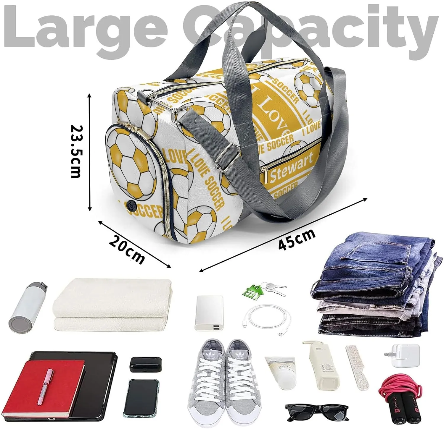 Personalized Soccer Custom Multi-functional Travel Bag, Unisex Portable Duffel Bag, Short Distance Travel Assistant