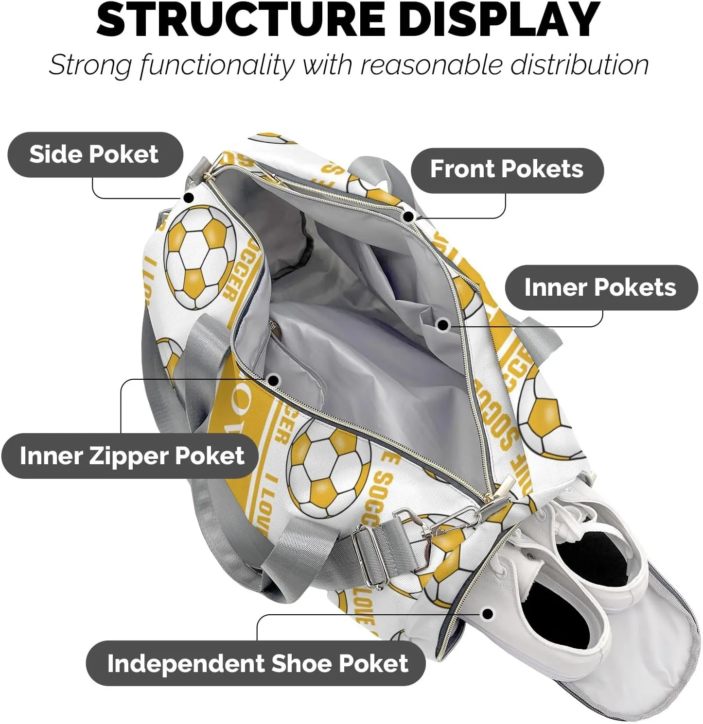 Personalized Soccer Custom Multi-functional Travel Bag, Unisex Portable Duffel Bag, Short Distance Travel Assistant