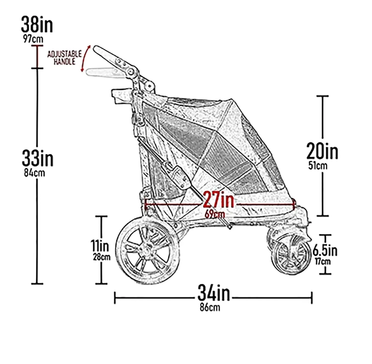 Pet Gear NO-Zip Pet Stroller with Dual Entry, Push Button Zipperless Entry for Single or Multiple Dogs/Cats, Pet Can Easily Walk in/Out, No Need to Lift Pet, Gel-Filled Tires, Cherry