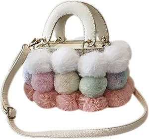 Plush Bucket Handbag Faux Fur Drawstring Fluffy Crossbody Bag Handle Shoulder Tote Bag