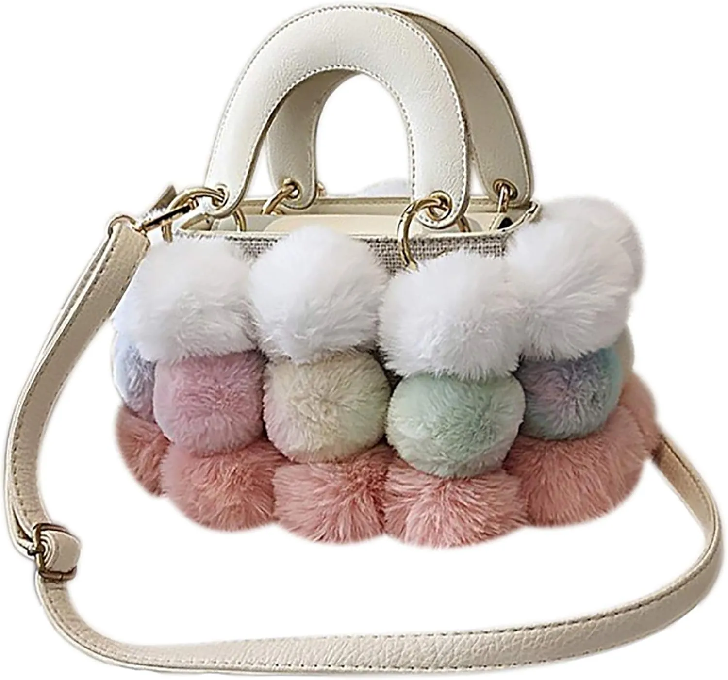 Plush Bucket Handbag Faux Fur Drawstring Fluffy Crossbody Bag Handle Shoulder Tote Bag