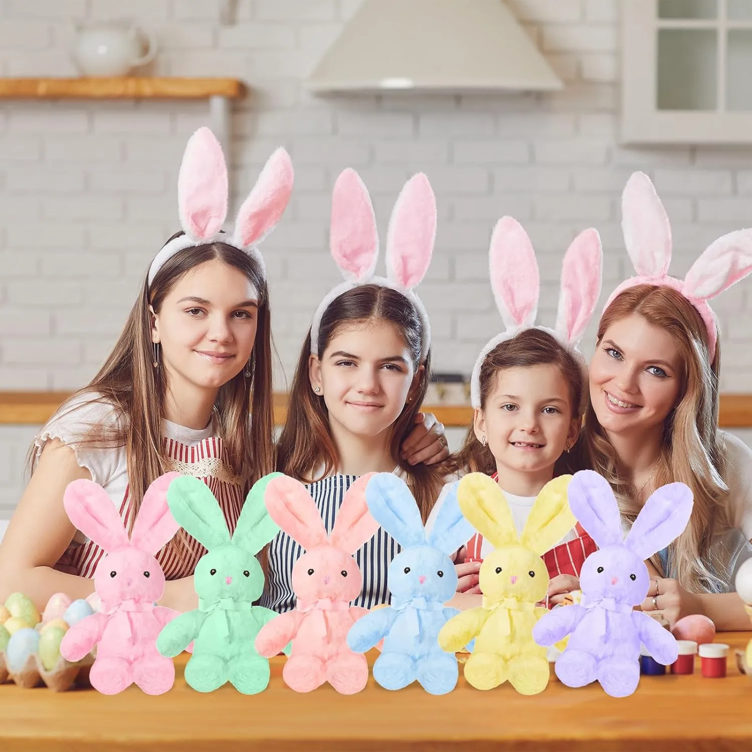 Plush Stuffed Animals cute 9.84'' Cuddly Toys Soft Plushies with Bowtie Macaron Color for Party Basket Stuffers Mother's Day Birthday Weeding Baby Shower Gifts(6 Pcs,Bunny)