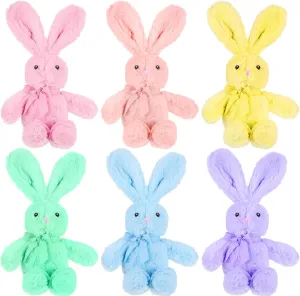 Plush Stuffed Animals cute 9.84'' Cuddly Toys Soft Plushies with Bowtie Macaron Color for Party Basket Stuffers Mother's Day Birthday Weeding Baby Shower Gifts(6 Pcs,Bunny)