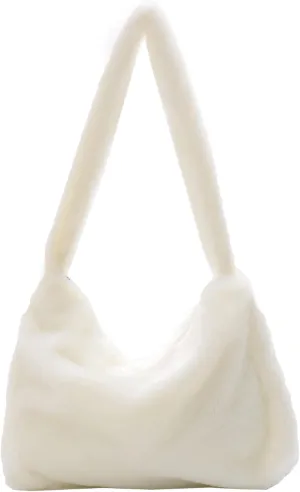 Plush Zabra Printed Tote Bag Y2K Fuzzy Fluffy Shoulder Bag Plush Aesthetic Purse Underarm Bag for Autumn Winter