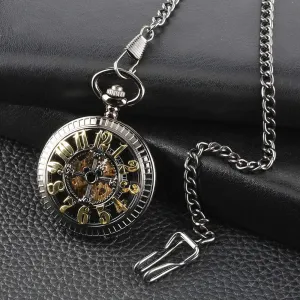 Pocket Watch Vintage Skeleton Luxury Cartoon Mouse Golden Number Automatic Mechanical Pocket Watch Stylish Hollow Unique Black Chain Gifts