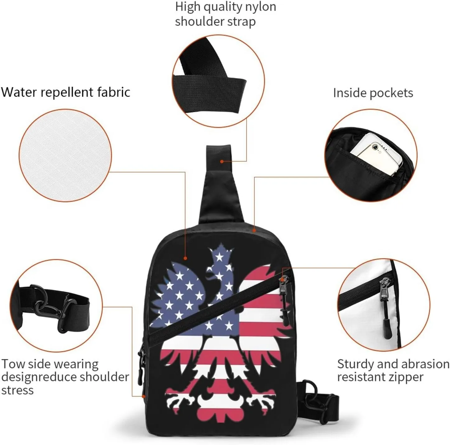 Polish American Eagle Portable Crossbody Bag Foldable Sling Bags Sports Gym Chest Daypack Reusable Shoulder Backpack Casual Diagonally Rucksack Fanny Packs
