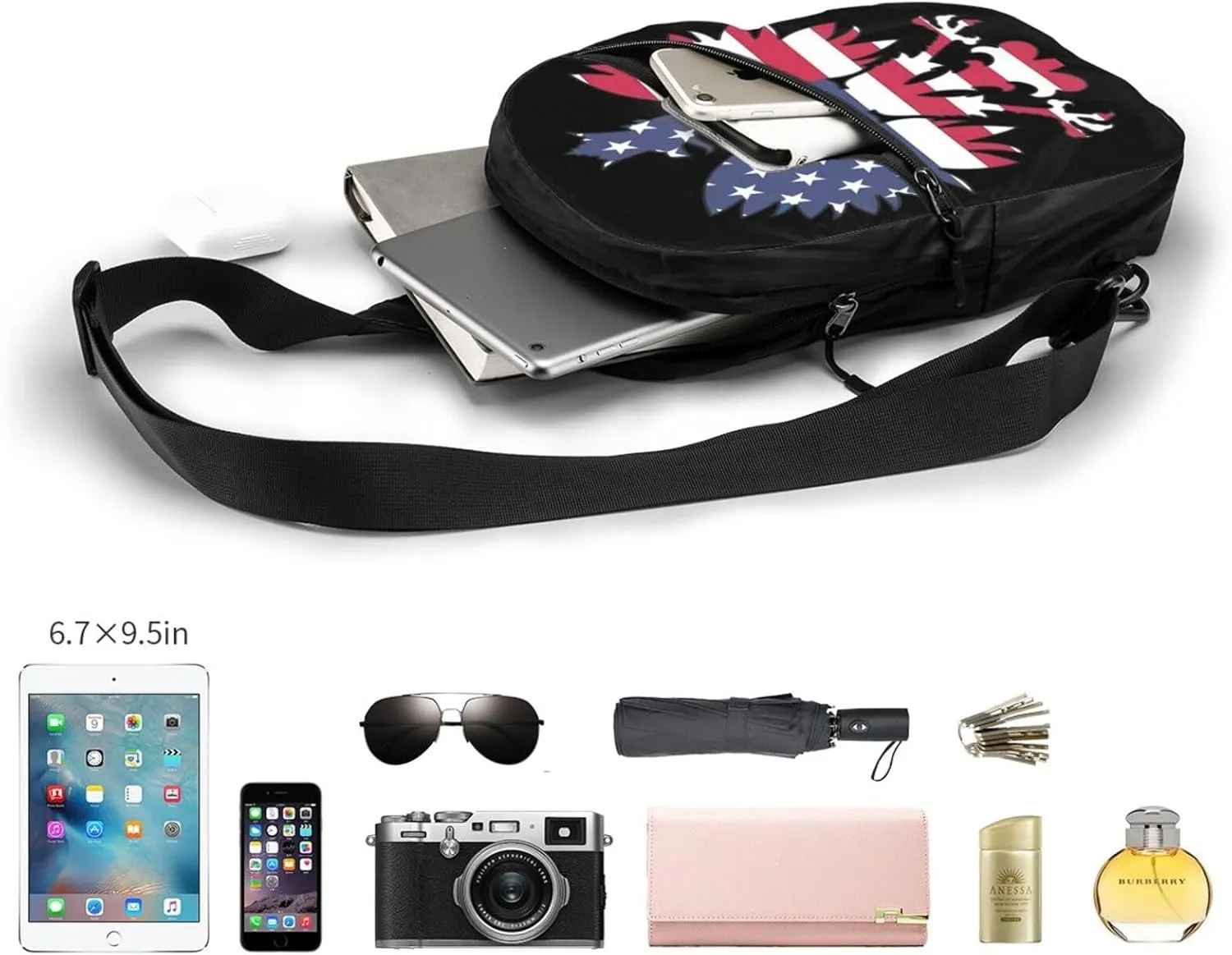 Polish American Eagle Portable Crossbody Bag Foldable Sling Bags Sports Gym Chest Daypack Reusable Shoulder Backpack Casual Diagonally Rucksack Fanny Packs
