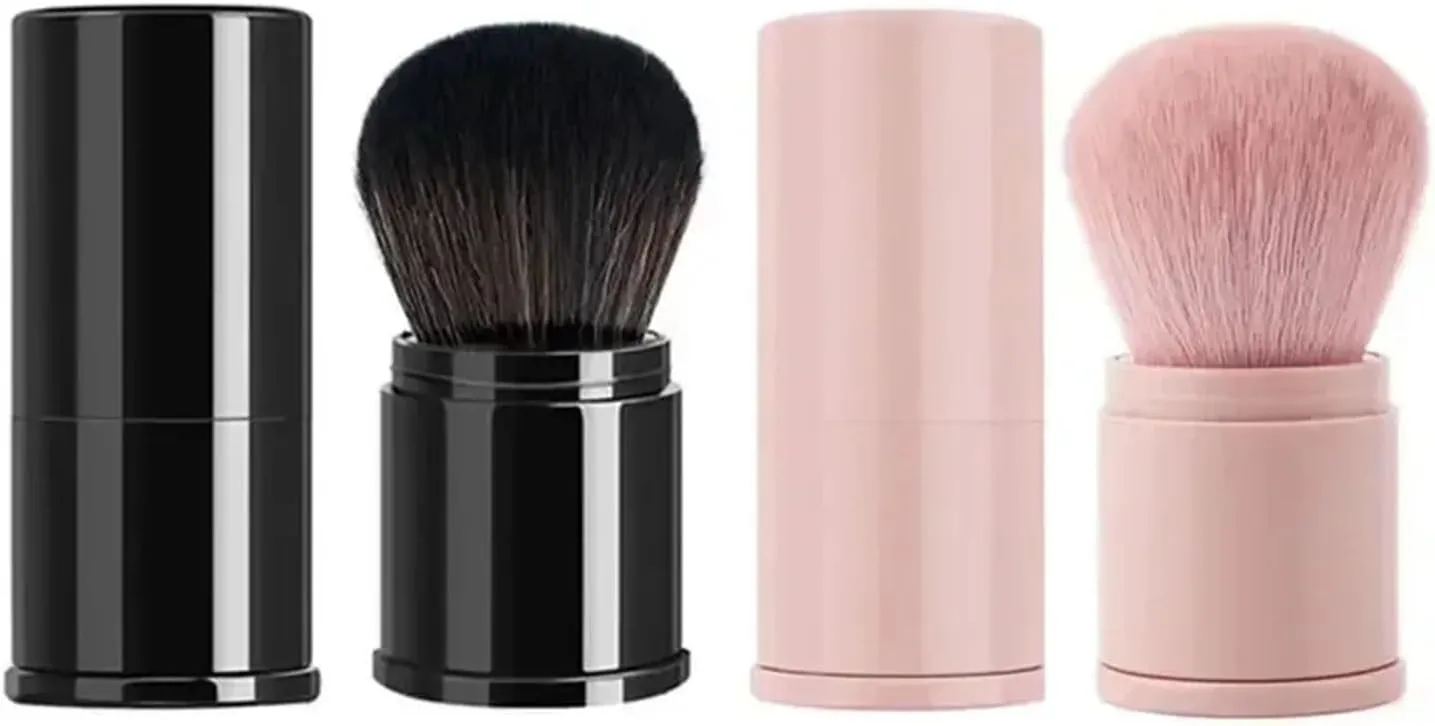 Portable Mini Retractable Blush Brush Soft Loose Powder Foundation Makeup Brush Multi Functional Nail Beauty Makeup Tool(Metallic White)