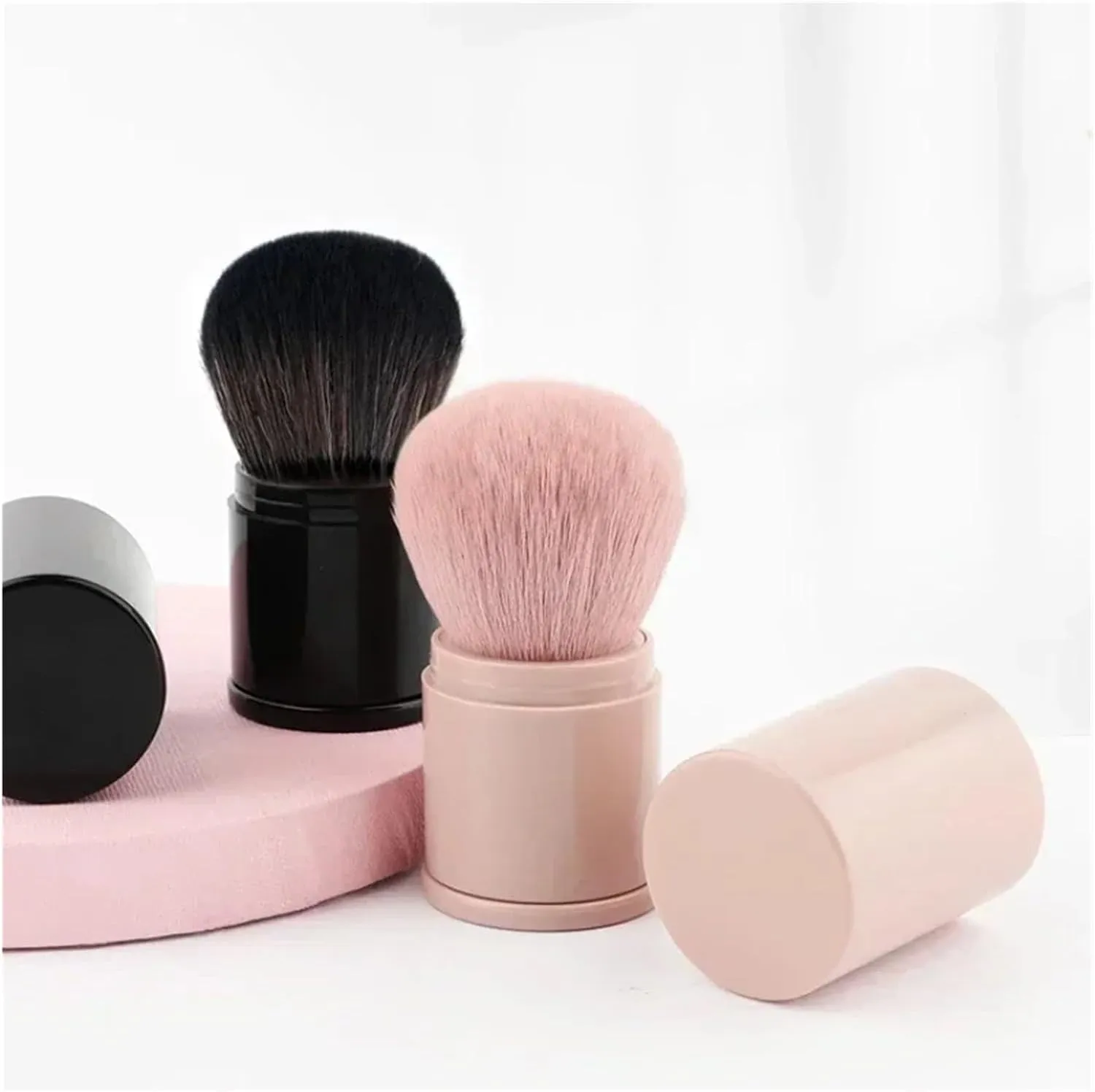 Portable Mini Retractable Blush Brush Soft Loose Powder Foundation Makeup Brush Multi Functional Nail Beauty Makeup Tool(Metallic White)