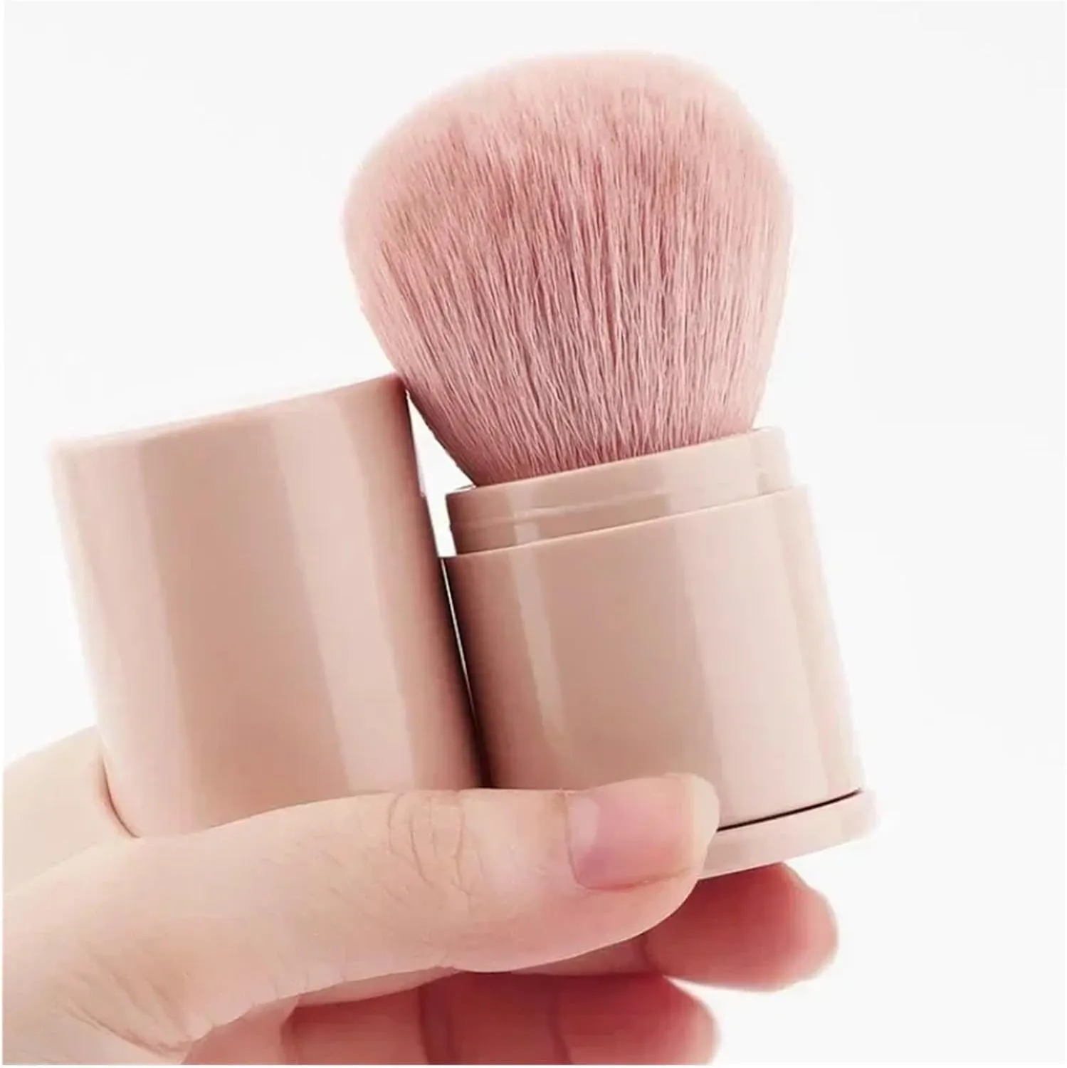 Portable Mini Retractable Blush Brush Soft Loose Powder Foundation Makeup Brush Multi Functional Nail Beauty Makeup Tool(Metallic White)