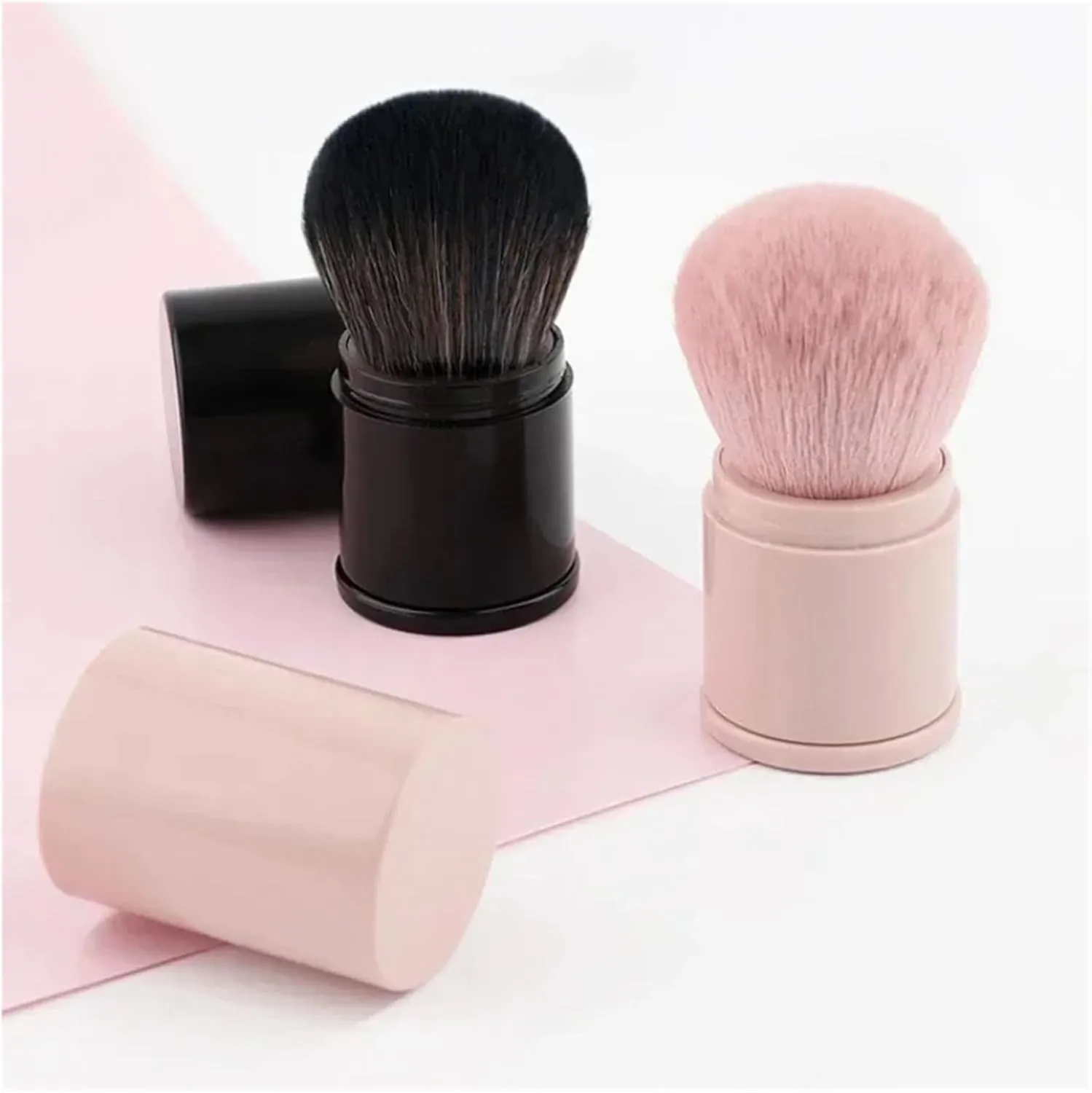 Portable Mini Retractable Blush Brush Soft Loose Powder Foundation Makeup Brush Multi Functional Nail Beauty Makeup Tool(Metallic White)