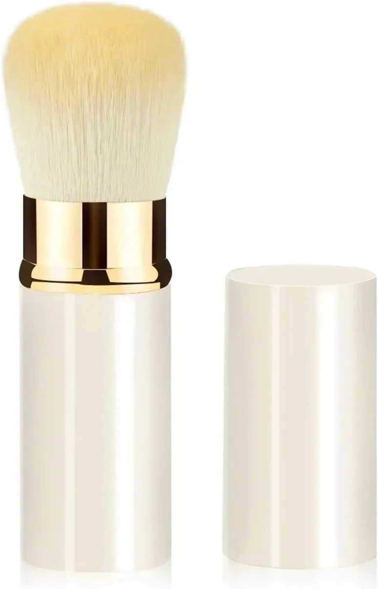 Portable Mini Retractable Blush Brush Soft Loose Powder Foundation Makeup Brush Multi Functional Nail Beauty Makeup Tool(Metallic White)