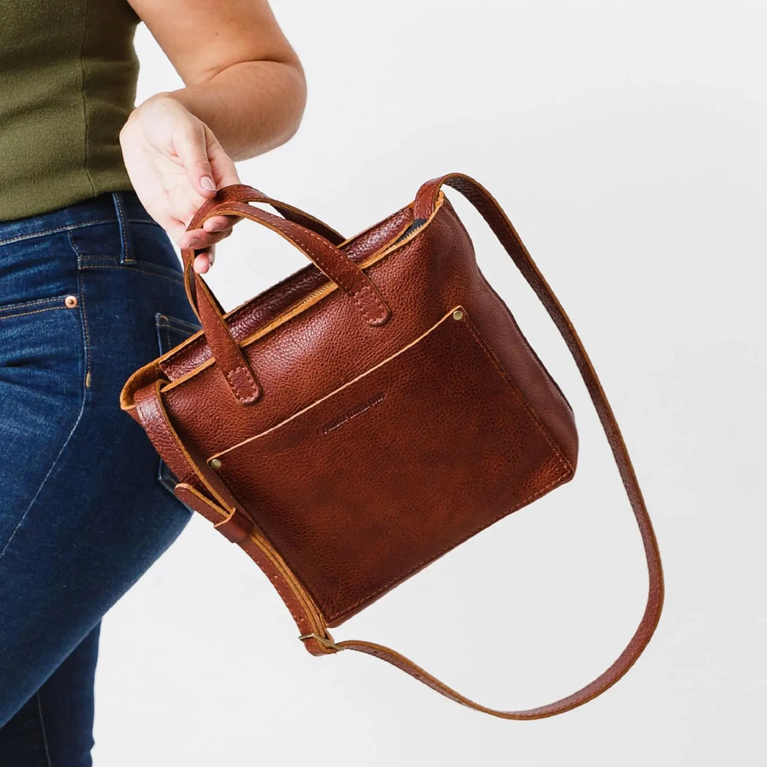 Portland Leather Goods Mini Crossbody Tote Bag for Women – Handmade from the Finest Full-Grain Hides – Adjustable Strap