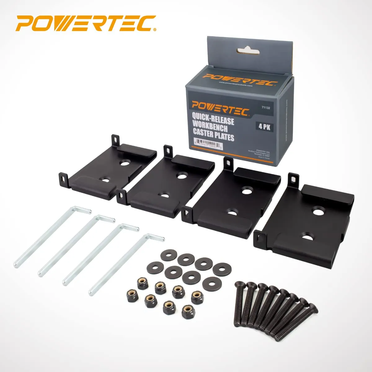 POWERTEC 71132V Quick-Release Workbench Caster Plates, 4-Pack