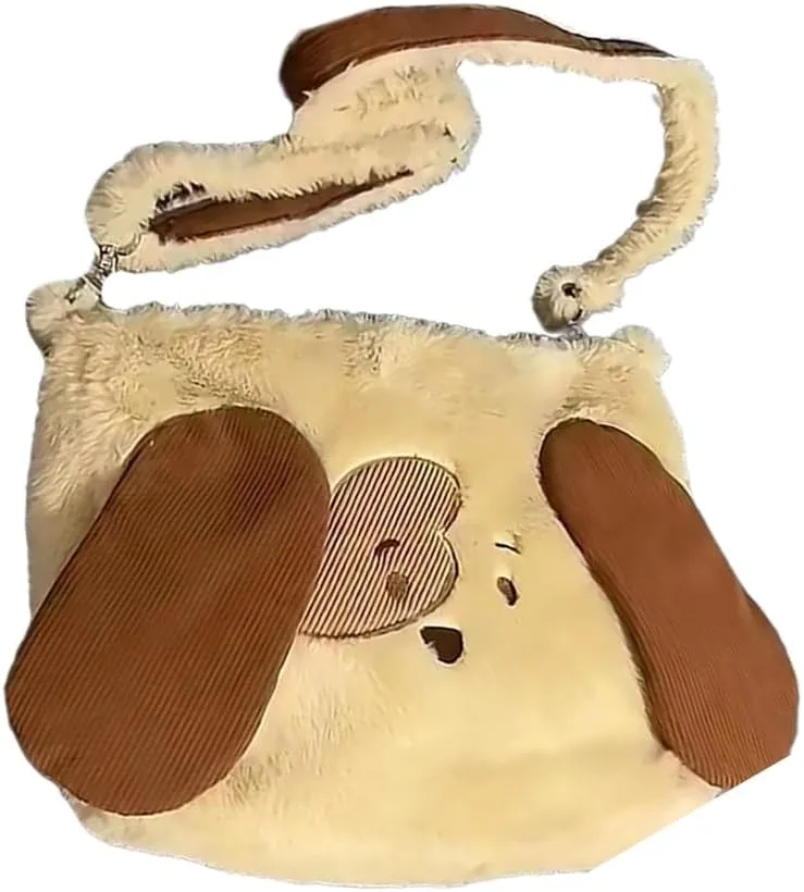 Practical Dog Embroidery Purse for Autumn Winter Plush Crossbody Purse Handbag