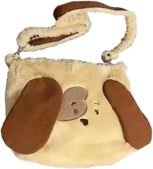 Practical Dog Embroidery Purse for Autumn Winter Plush Crossbody Purse Handbag