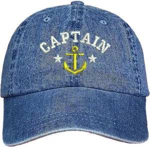PRFCTO Captain with Anchor Emboridered Unisex Baseball Hat - Anchor Navy Hat