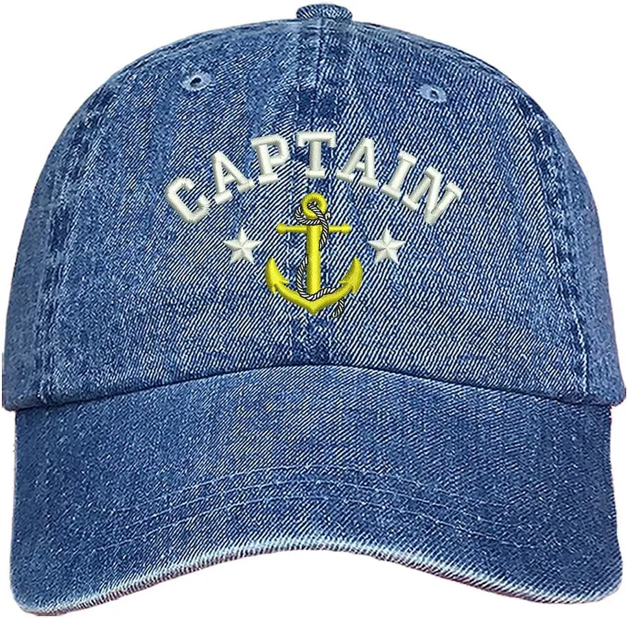 PRFCTO Captain with Anchor Emboridered Unisex Baseball Hat - Anchor Navy Hat