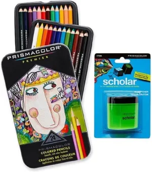 Prismacolor Premier Soft Core Colored Pencil, Set of 24 Assorted Colors (3597T)   Prismacolor Scholar Colored Pencil Sharpener (1774266)