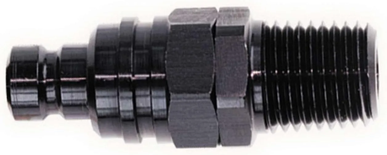 Quick Release Adapter, 3000 Series, Straight, 3/8 in NPT Male to Quick Release Plug, Valved, FKM Seal, Aluminum, Black Anodized, Each