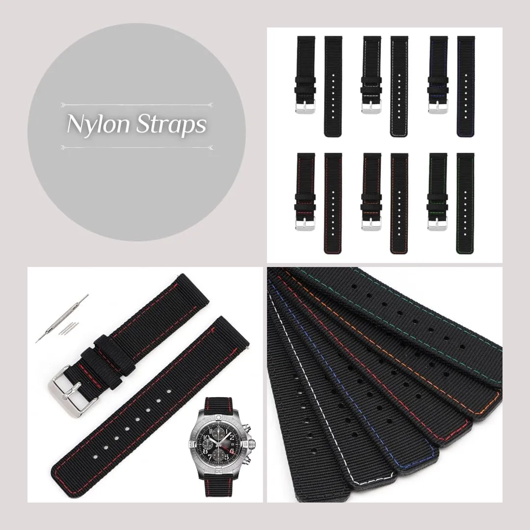 Quick Release Canvas Nylon Straps For Breitling Watches, Replacement Nylon Watch Band For Breitling Watches - Multiple Colors