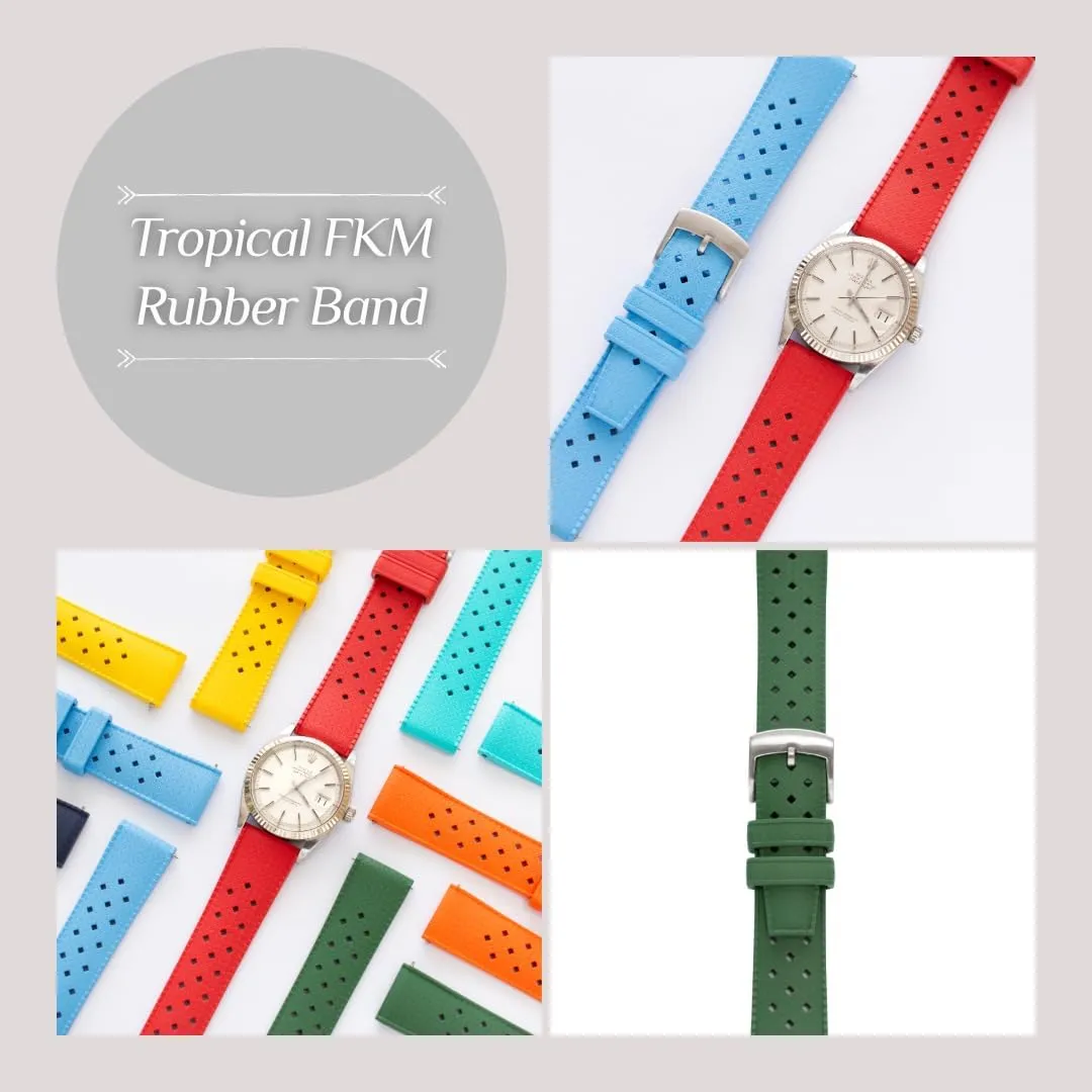 Quick Release Tropical Rubber Band For Breitling Watches, Replacement FKM Watch Band Straps For Seiko Watches - Multiple Colors