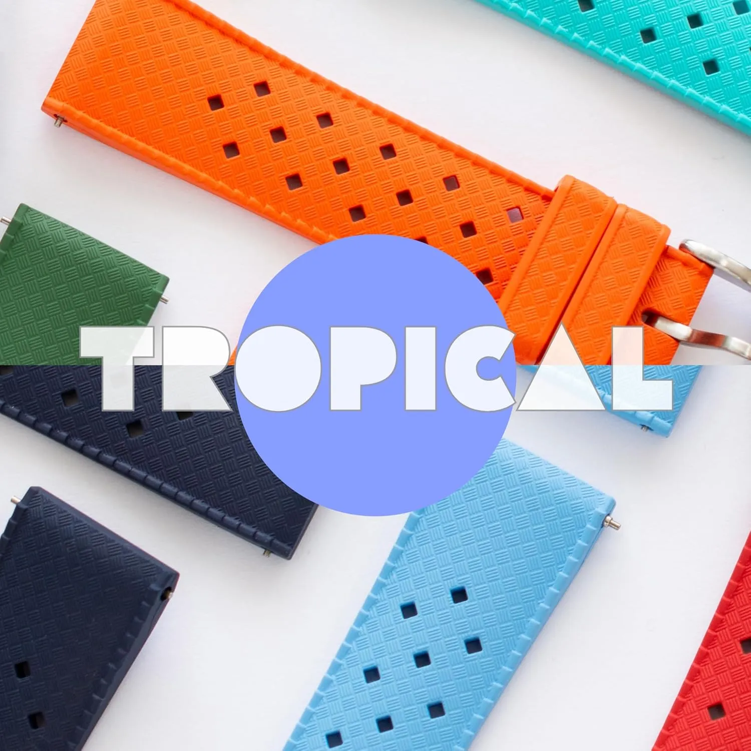 Quick Release Tropical Rubber Band For Breitling Watches, Replacement FKM Watch Band Straps For Seiko Watches - Multiple Colors
