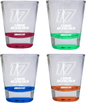 R and R Imports #17 Chris Buescher Color Etched Shot Glasses 4-Pack