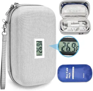 RAIACE Hard Storage Case Compatible with Insulin Pen, Portable Insulin Cooler Bag with Ice packs, Organizer Bag With 2 Ice Pack. (CASE ONLY!) - Gray