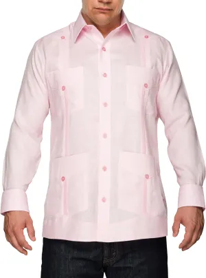 Ramon Puig Men's Supreme Guayabera Shirt in 100% Irish Linen, Four Pockets, Camp Collar, Long Sleeve