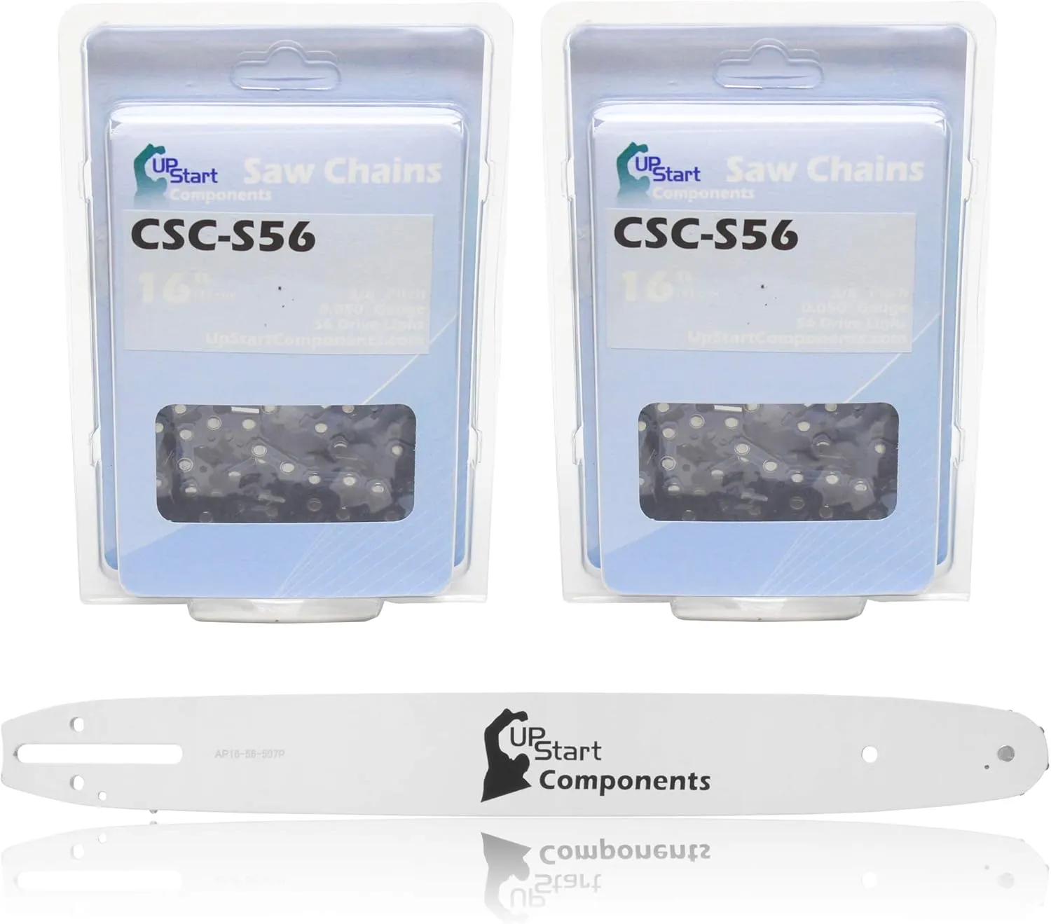 Replacement 16" Single Rivet Bar and 16" Semi Chisel Chain Combo for Homelite Ranger Chainsaw (16" Length, 3/8" Pitch, 0.050" Gauge, 56 Drive Links, 7 Sprocket Nose Tooth) 1 Bar 2 Chains