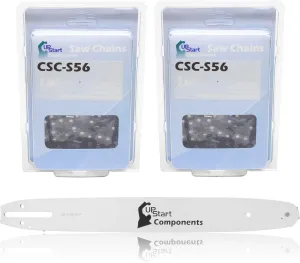 Replacement 16" Single Rivet Bar and 16" Semi Chisel Chain Combo for Homelite Ranger Chainsaw (16" Length, 3/8" Pitch, 0.050" Gauge, 56 Drive Links, 7 Sprocket Nose Tooth) 1 Bar 2 Chains